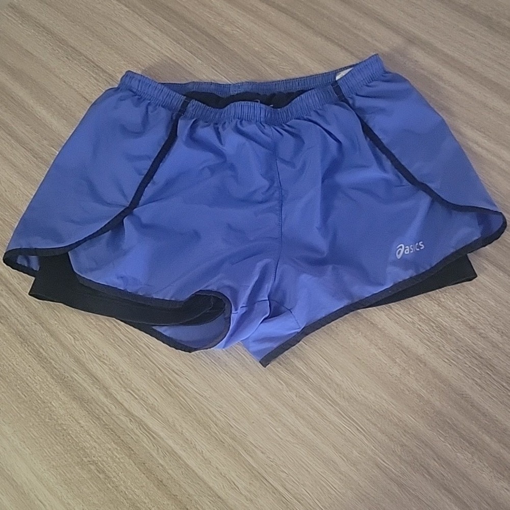 Asics Womens Blue Running Shorts Size Medium Elastic Waist Lined Activewear